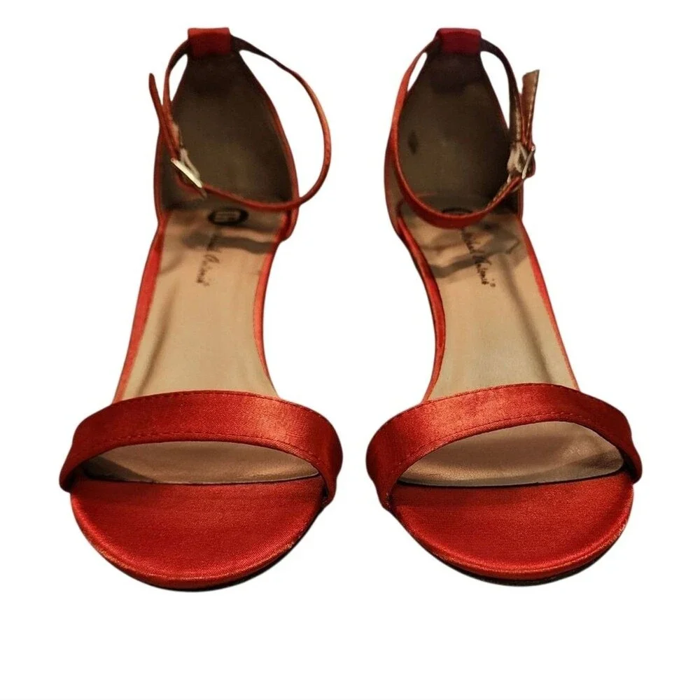 Michael Antonio Satin Ankle Strappy High Heel Open Toe Shoes Womens 6 Red Party